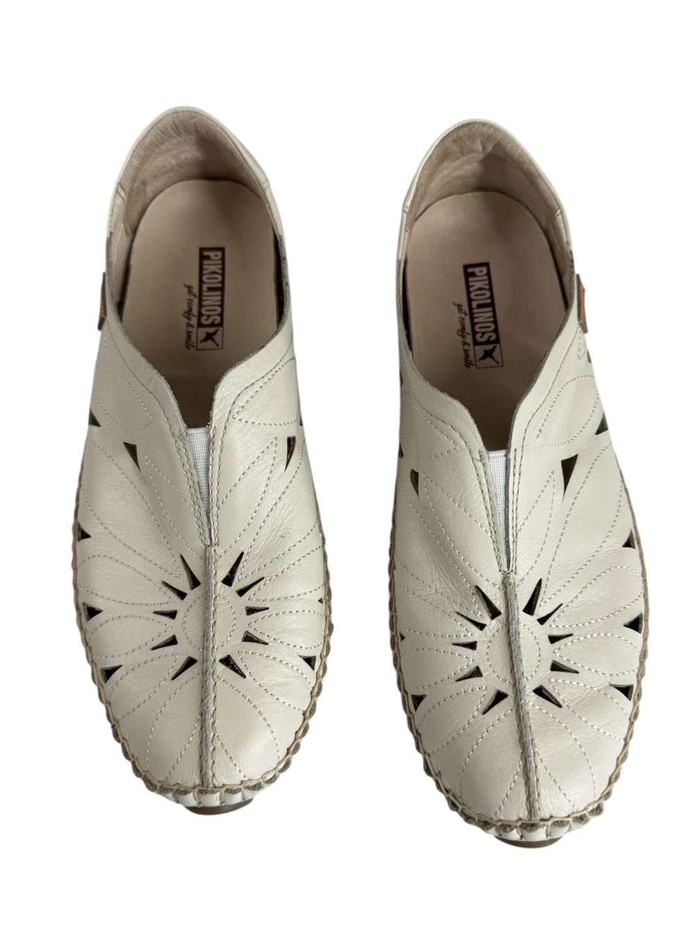 Pikolinos White Leather Laser Cut Slip On Flats Comfort Shoes EU 38 (US 7.5–8)